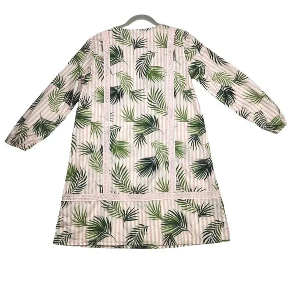 Lands' End Swimsuit Cover-up Dress Size S/P 6-8 Pink Green Palm Stripes Cotton - Picture 3 of 10